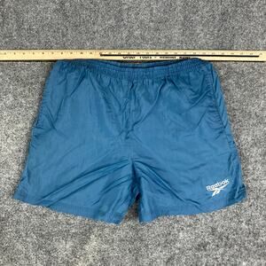 Reebok Nylon Shorts Mens Size XL Teal Retro Swim Lined Drawstring Running Gym
